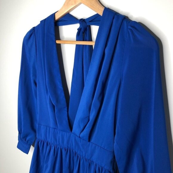 TOBI Sapphire Blue Low  Cut Long-Sleeve Dress Size Small - Picture 2 of 6